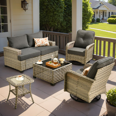 Tommy Outdoor Wicker 4 Person Seating Group With Cushions by Lark Manor