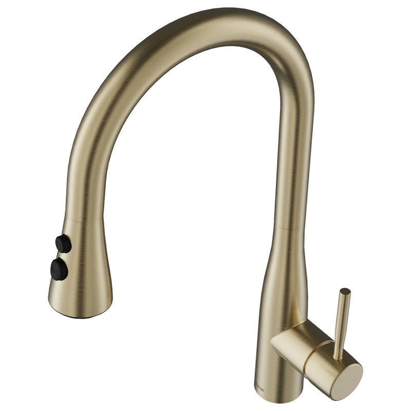 Karran Pull-Down Kitchen Faucet with Interchangeable Sprayers, Multi-Function Spray, High-Arc Design in Spot-Free Champagne Bronze