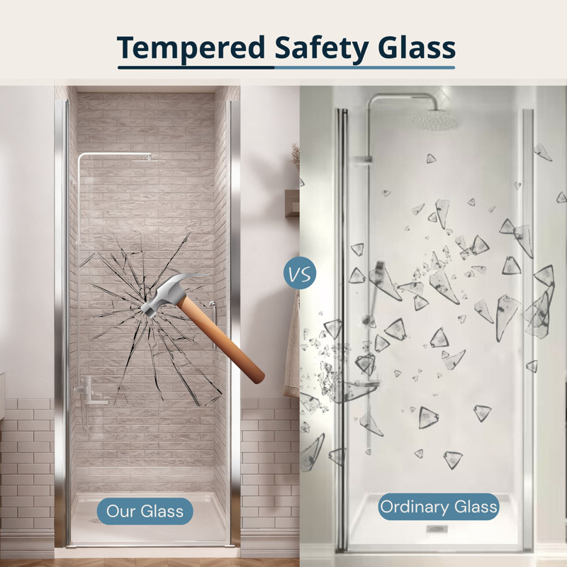Pivot-Hinged Frameless Shower Door In Chrome With Clear Glass