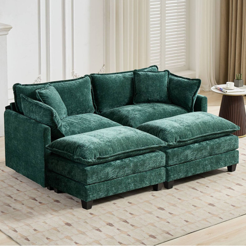 Canapé-lit modulaire avec canapé-lit surdimensionné Schmucker, Chenille verte, H 33 po x l 78 po x P 35 po