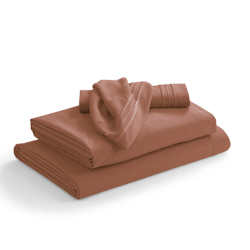 1800 Series Double-Brushed Microfiber Hypoallergenic Sheet Set, Rust Sienna, California King Sheet Set with 2 Pillowcases