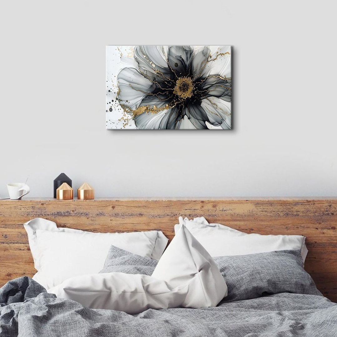 Black And White Gold Abstract Wall Art Modern Wall Decor Marble Flower Fluid Picture Canvas Prints For Bathroom Living Room Watercolor Minimalist Abst
