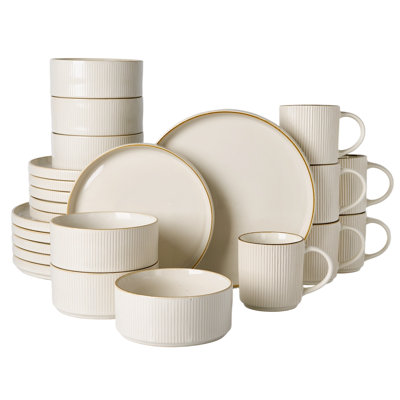 Azal Stoneware Dinnerware Sets, 24 Piece Dish Set