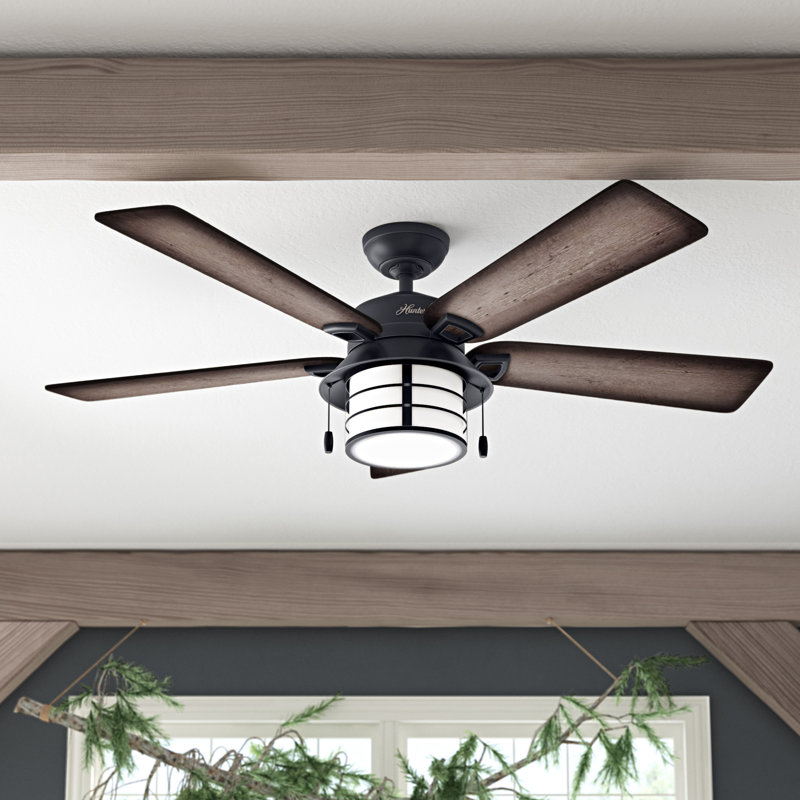 54" Key Biscayne 5 - Blade Outdoor Standard Ceiling Fan with Pull Chain and Light Kit Included, Weathered Zinc