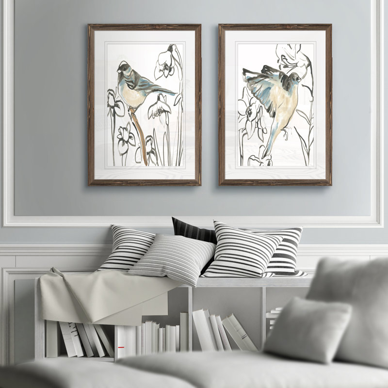 Songbird Meadow - ensemble de 2 peintures encadrées, H 24 po x l 18 po, Toile encadrée, Érable