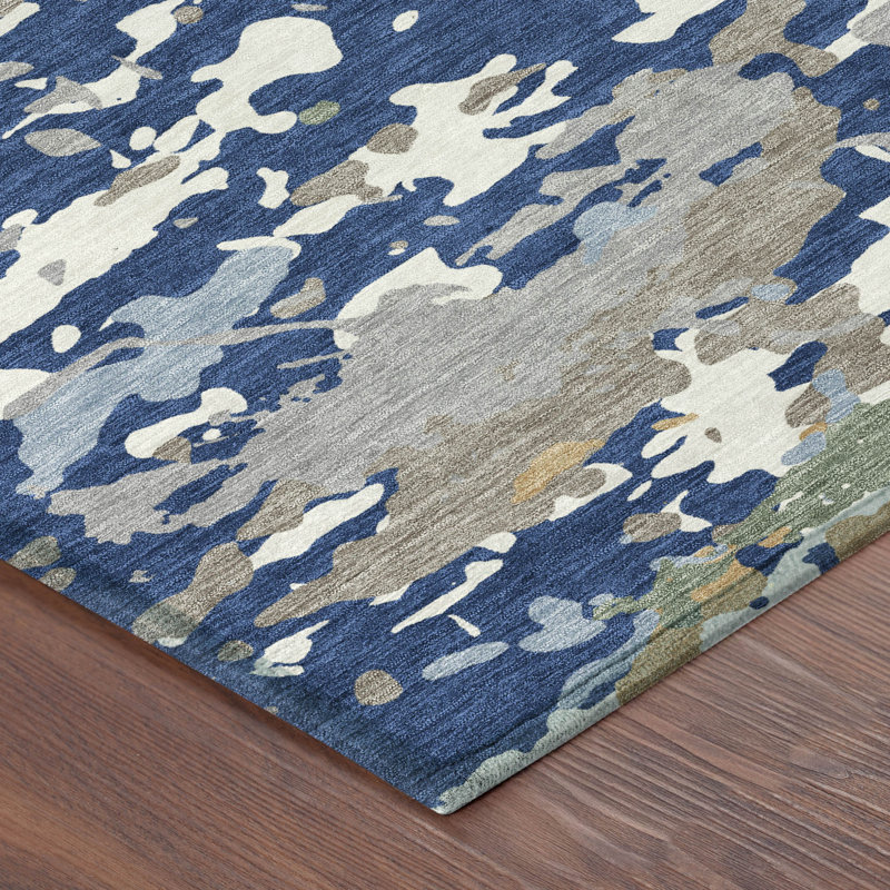 Machine Washable Indoor/Outdoor Chantille ACN2595 Abstract Rug, Navy, 10' x 14'