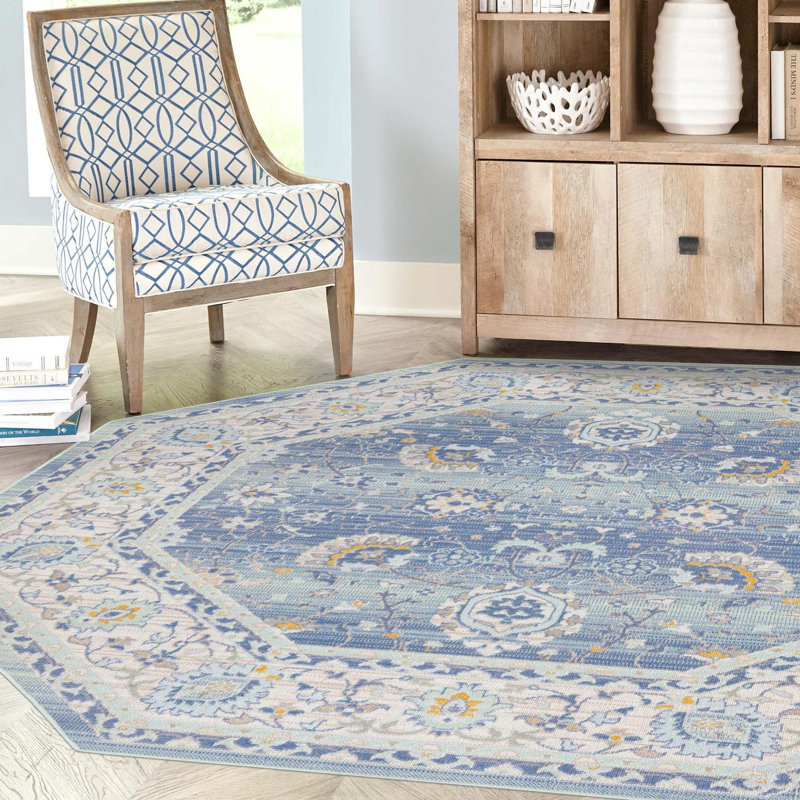 Hillen Oriental French Blue Area Rug, Octagon 7' x 7'