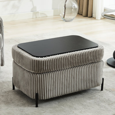 Gray Corduroy Hidden Storage Box - Neatly Store , Sheets, Pillows, Blankets, Magazines Comfortable And Versatile Shoe, Foot, Step, End-Of Stool Footstool Organize With Compartment Functional Shoe