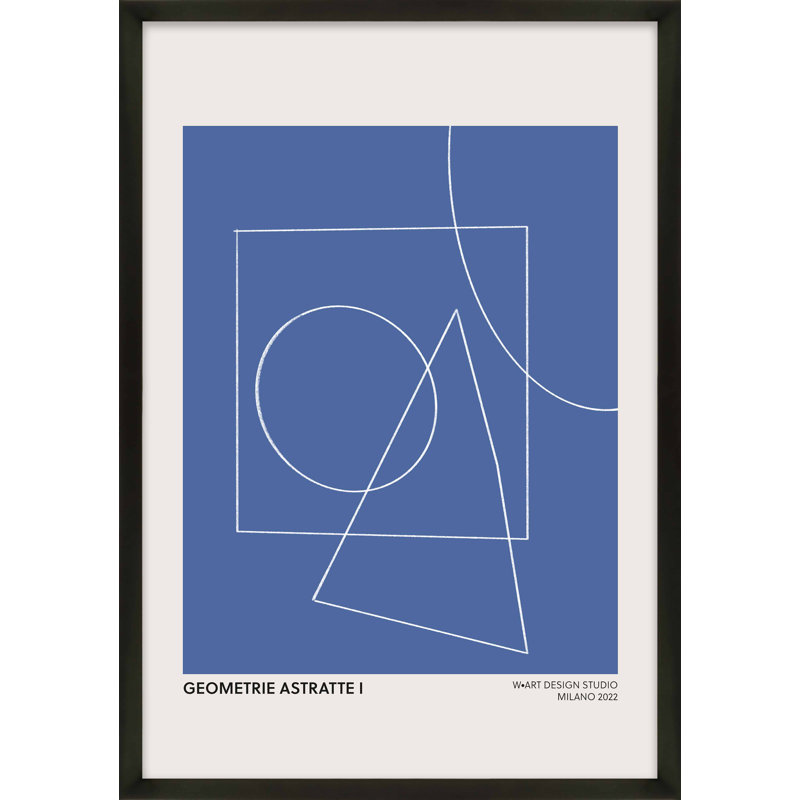 «Caila Geometric Abstraction in Blue» par Romina Gadler - reproduction de cadre photo, H 20 po x l 14 po x P 1,25 po, Noir