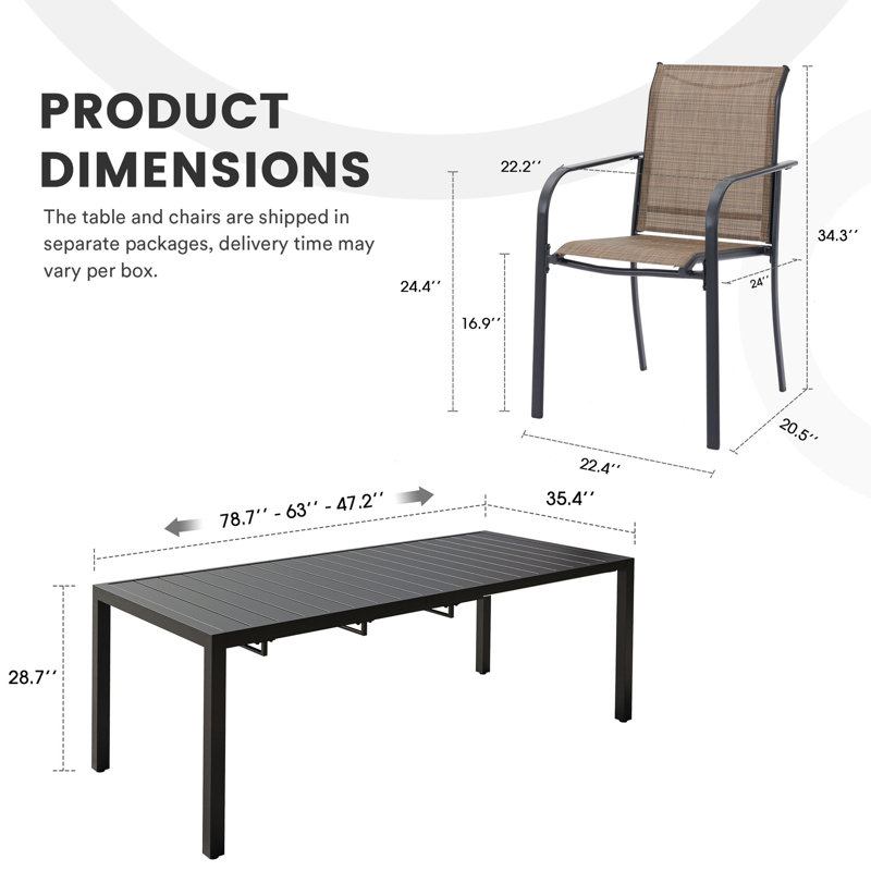 Ensemble repas extensible rectangulaire pour 8 personnes 78,7 "avec chaises empilables Abdelrahmane, Brun