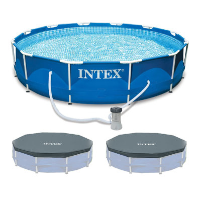 Intex 12'X30" Metal Frame Swimming Pool With Filter Pump & 2 Pool Debris Cover