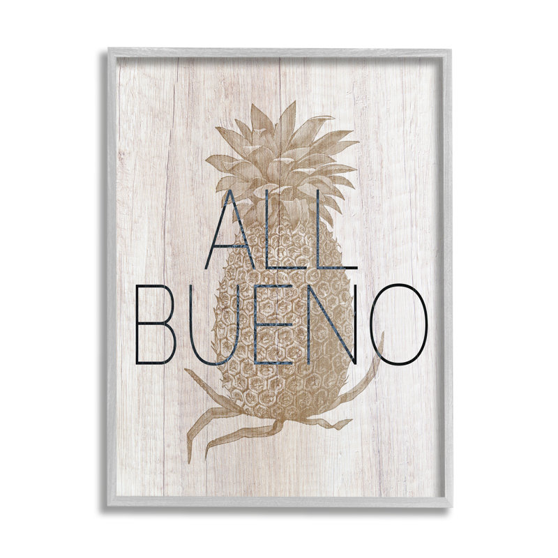 All All Bueno Expression Vintage Pineapple Illustration par - Art textuel, Giclée encadrée noir minuit, H 20 po x l 16 po