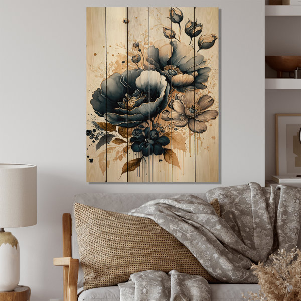 Red Barrel Studio® Navy Blue And Gold Poppy Flowers III On Wood Print ...