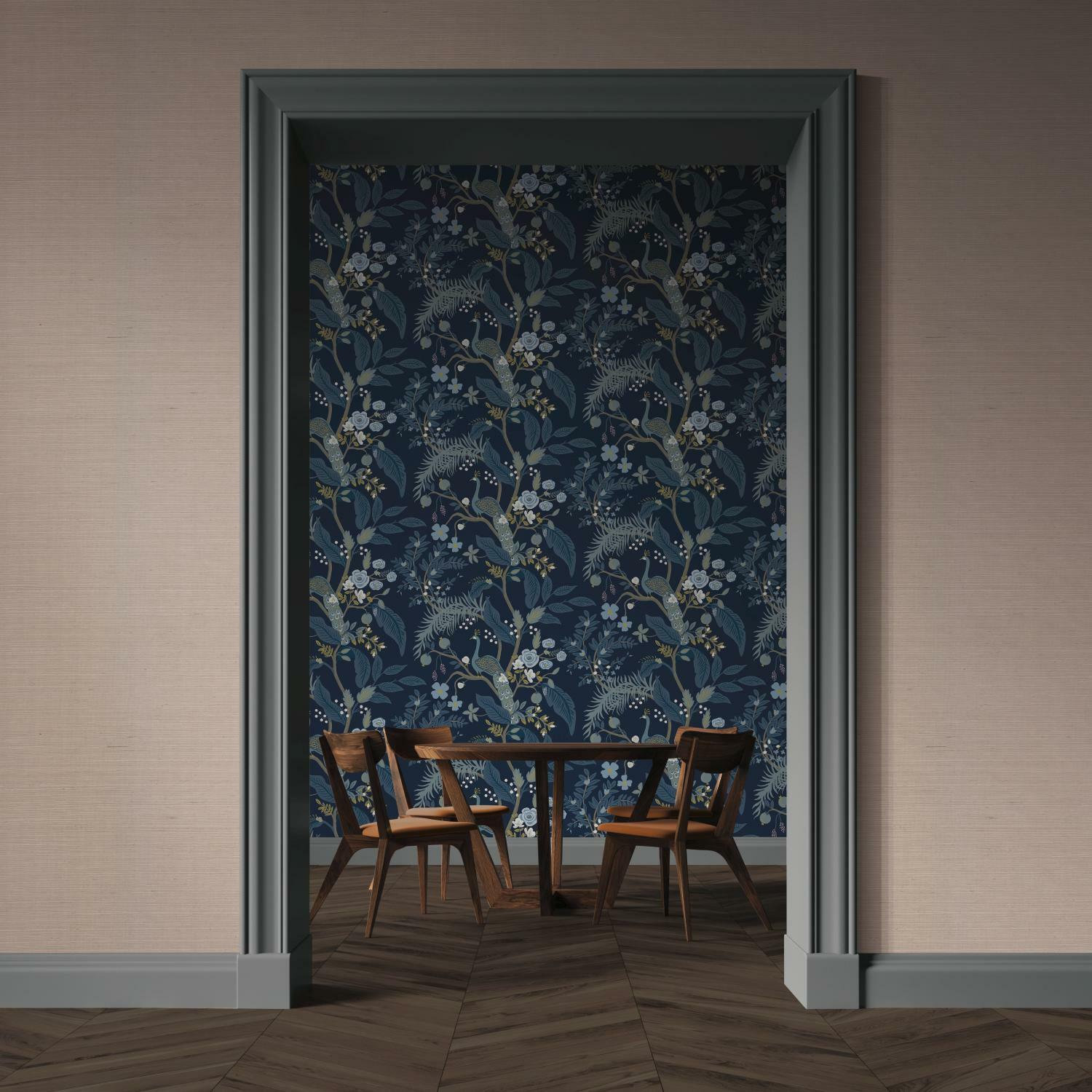 Rifle Paper Co. Peacock Wallpaper Roll, Navy