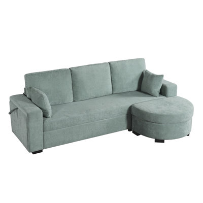 94" Sectional Sofa 3-Seater Chenille Sofa Chenille Sofa Couch with Storage Ottoman, USB Charging and Cup Holders for Living Room