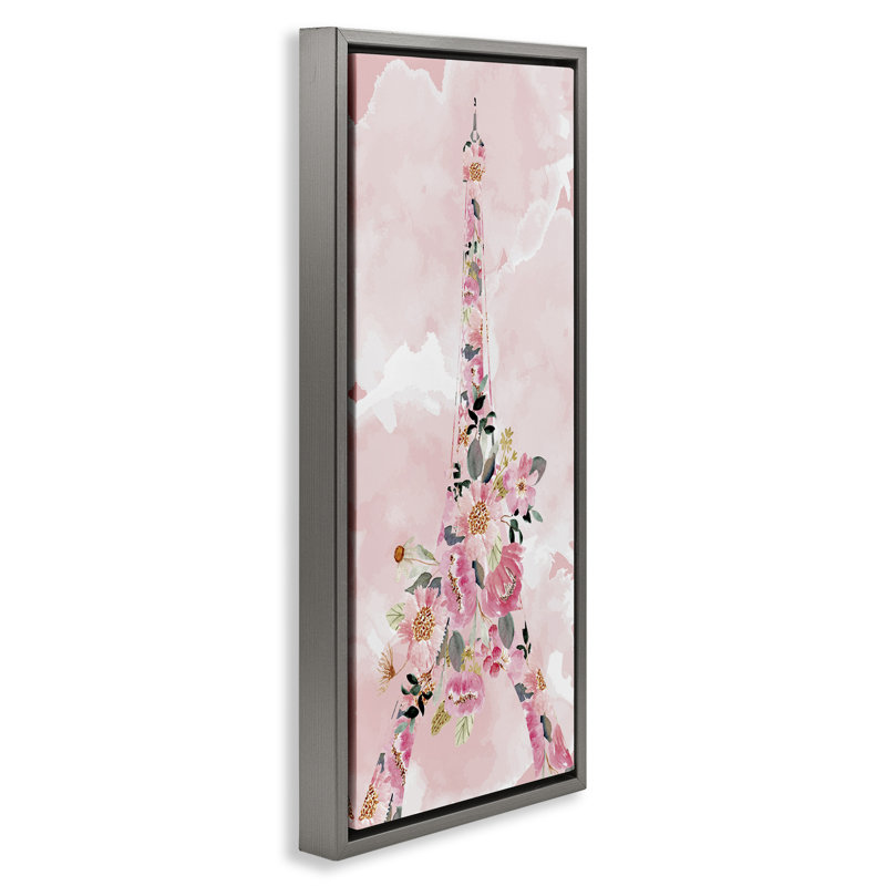 Art floral sur toile Floater encadré à motif floral Tour Eiffel par Kim Allen, Cadre flottant gris lustré, H 25 po x l 11 po