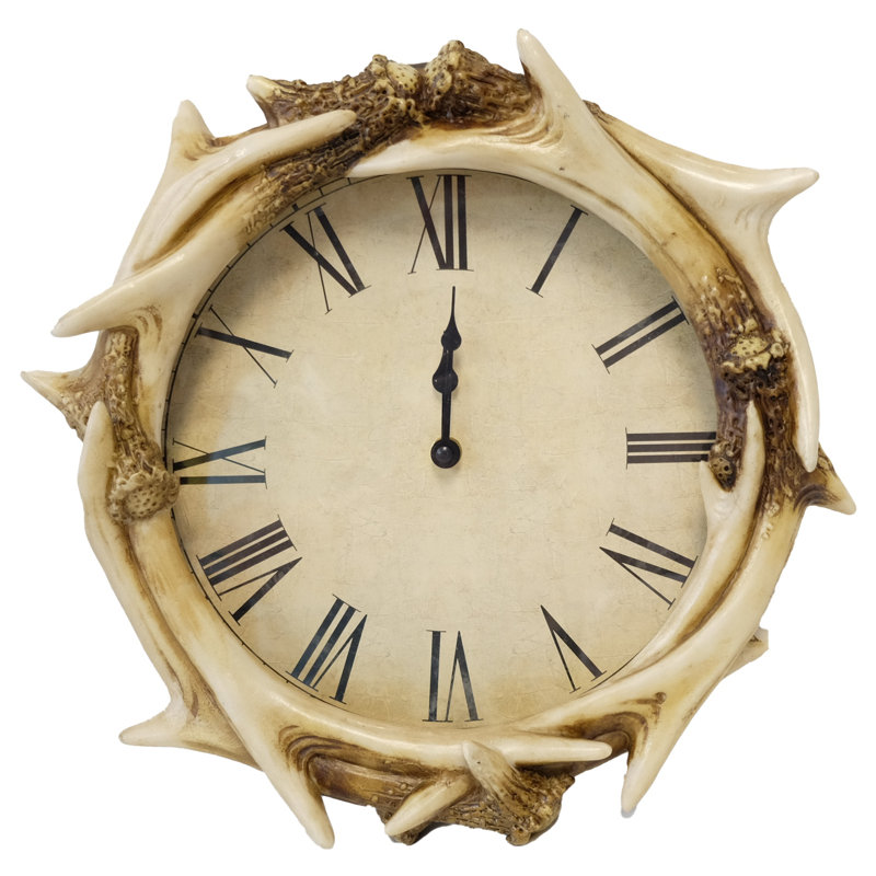 Resin Rustic Wall Clock Faux Antler Design 14''