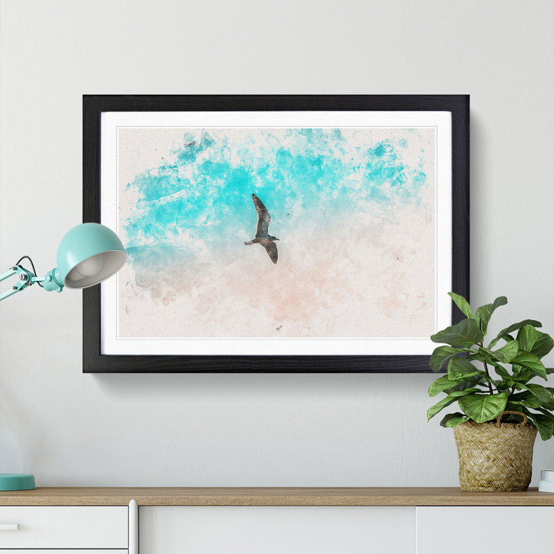 Soaring Seagulls - Picture Frame Graphic Art Print, Black Framed, 33cm H x 45cm W x 2cm D