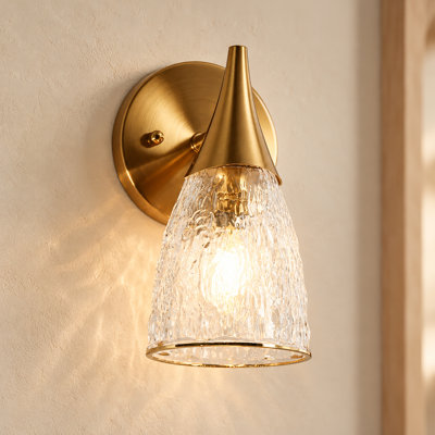 Fieldhouse 1-Light Brass Hammered Glass Armed Sconce Bathroom Vanity Light