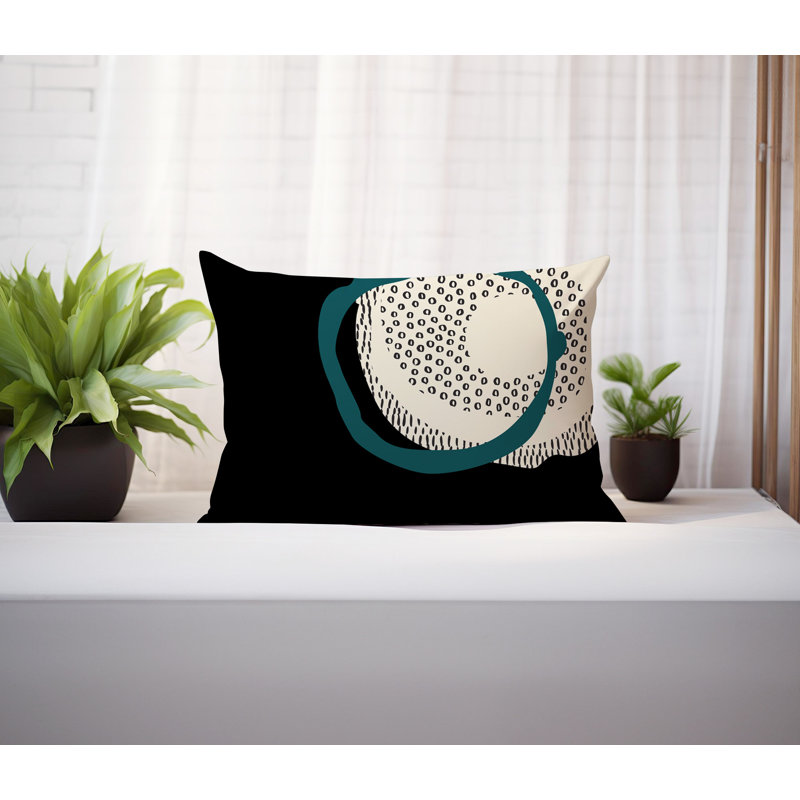Coussin lombaire réversible intérieur / extérieur Vikka, H 14 po x l 20 po, Émeraude / noir / blanc cassé