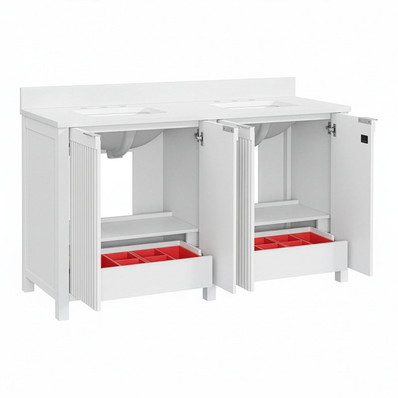 Through Lines 60" Double Bathroom Vanity, White