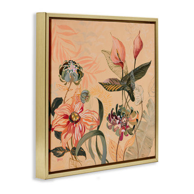 Cadre flottant avec feuillage tropical et fleurs, design par Dusza