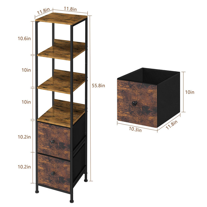 Armoire de salle de bain mince avec tablettes et tiroirs en tissu pour rangement organisé - brun
