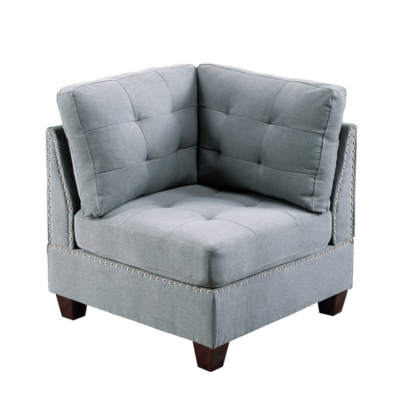 2Pc Modular In Gray Linen-Like Fabric With Wood Chair Board - Corner & Armless Chairs Frame