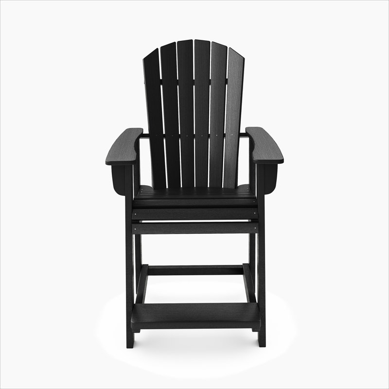 Black Adirondack Style Counter Chair – Stylish HDPE Poly Lumber For Dining, Patio, And Garden Comfort, Black