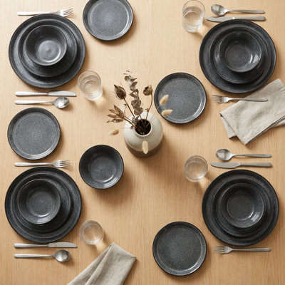 Artisan Stardust Black Speckle Porcelain Dinnerware Set (24-Piece Service for 6)