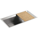 Poise® 33" L x 18" W x 9.75" Under-Mount Single-Bowl Kitchen Sink with Cutting Board and Bottom Bowl Rack