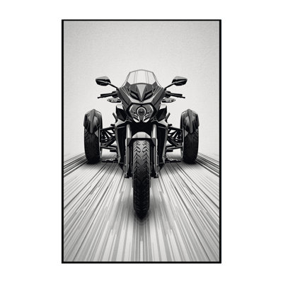 Soft Plush Gidley Trike Motorcycle Modern & Contemporary Geometric Area Rug in Beige – Black Binding