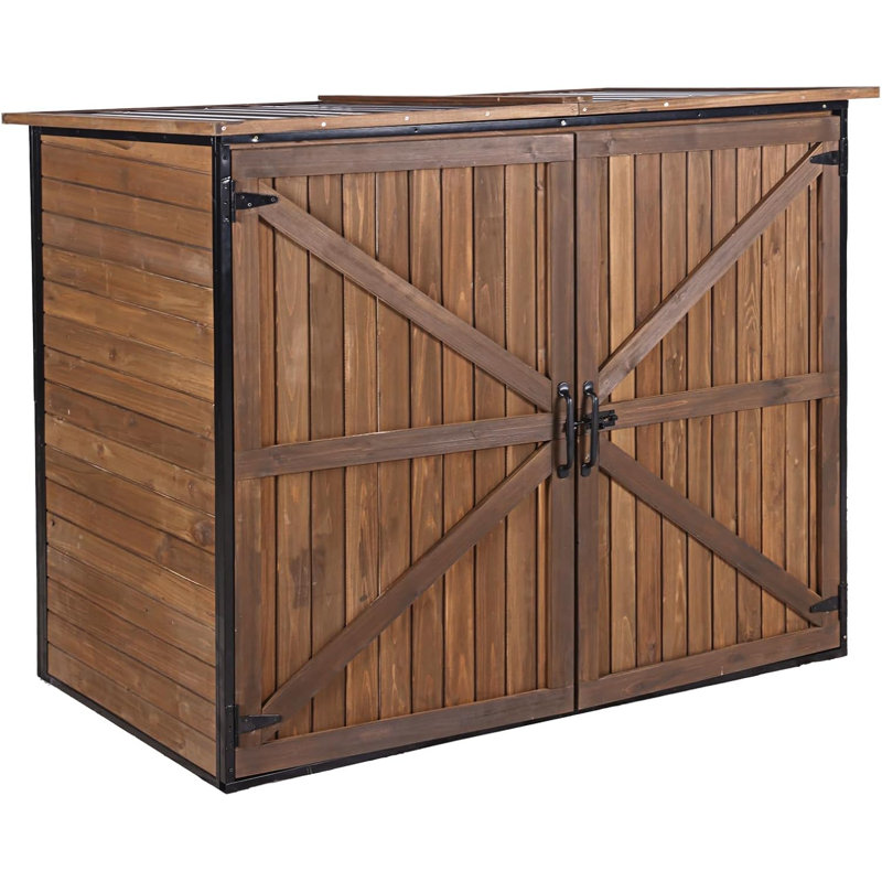 Outdoor Storage Cabinet Trash Can Storage Shed Upgraded With Metal Frame For Garbage Can, Gardening Tools And Accessories (brown)