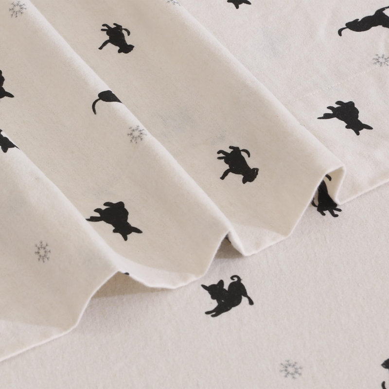 Ensemble de draps 100% flanelle 4 pièces, Ensemble de draps pour lit simple avec quatre piè, Imprimé chien noir / animal