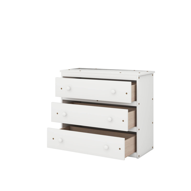 Lit mezzanine bas bas avec commode, tablettes et bureau, Blanc