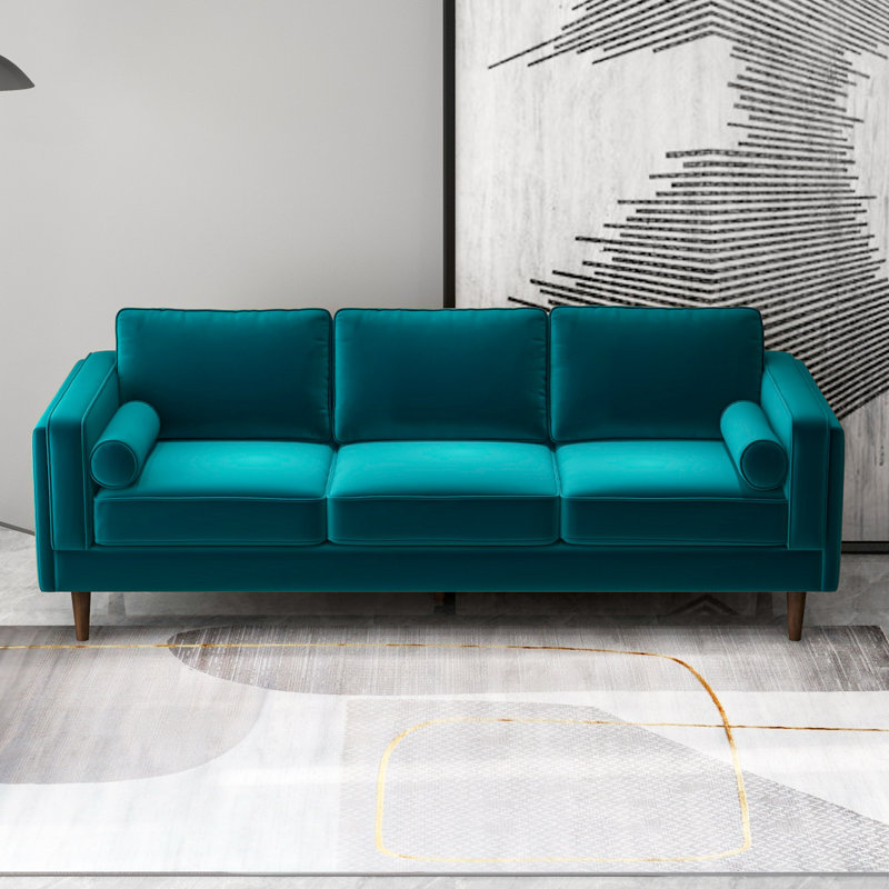Audrei 86'' Velvet Square Arm Sofa, Teal Velvet