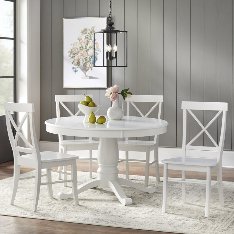 Josanna 4 - Person Pedestal Dining Set, White, White