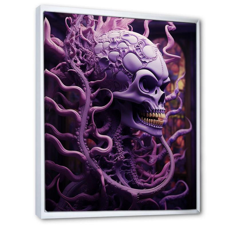 «Deviantly crâne souriant mauve d'Halloween» sur, Cadre flottant blanc, H 40 po x l 30 po