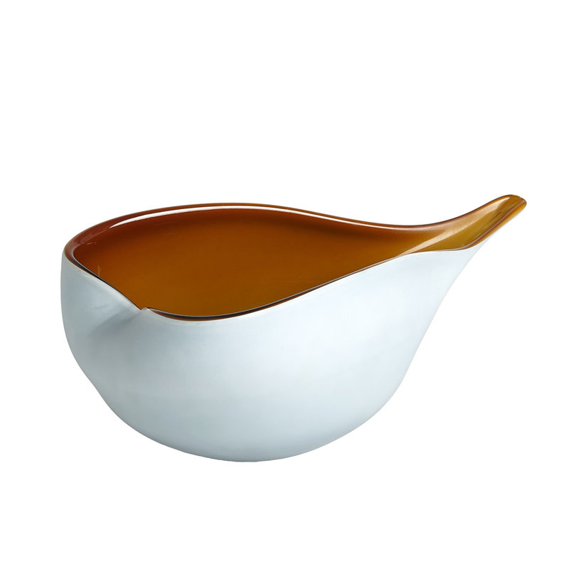 Large Amber and Blue Frosted Glass Decorative Bowl