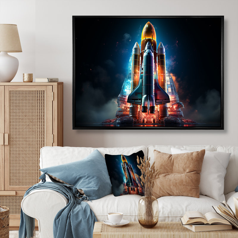 Lancement de la Navette Spatiale Blastoff III sur toile, Cadre flottant noir, H 30 po x l 40 po x P 1,5 po