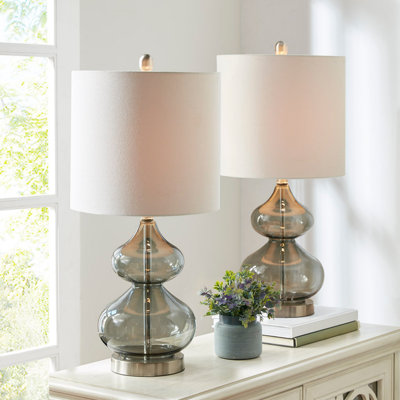 Ellipse Curved Glass Table Lamp, Set Of 2, 12" Dia X 25.25"H, Table Lamp