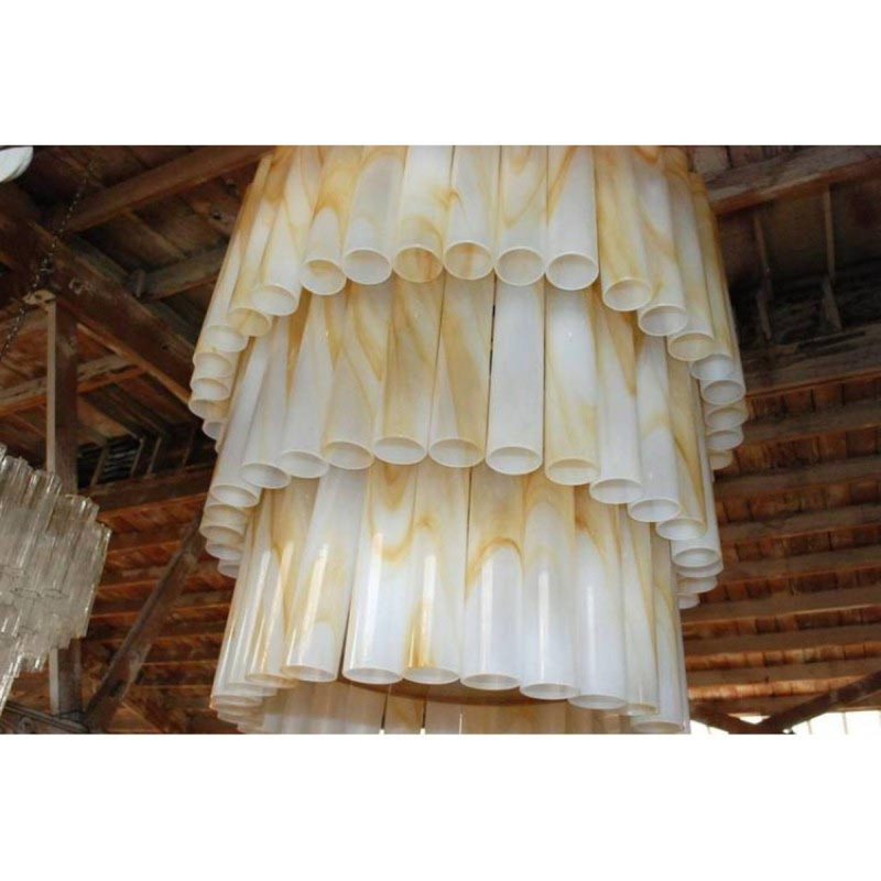Lustre en marbre Murano Tubes, Bronze brillant, Fumée, 50 po de diamètre x 60 po de hauteur
