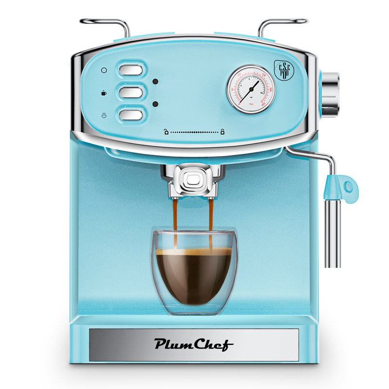 Machine à espresso compacte professionnelle 20 bars pour la maison, réservoir d'eau 54 oz et mousseur à lait pour café au lait et cappuccino, bleu