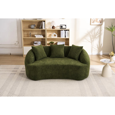 Canapé modulaire incurvé moderne 2 places en chenille sans os, version améliorée, 3 coussins, idéal pour les petits espaces, mousse en chenille, dimensions adaptées aux bureaux à domicile