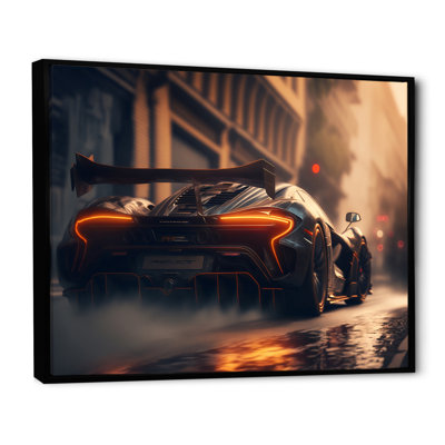 «Black McClaren Sports Car Racing in Italian Street II», reproduction sur toile