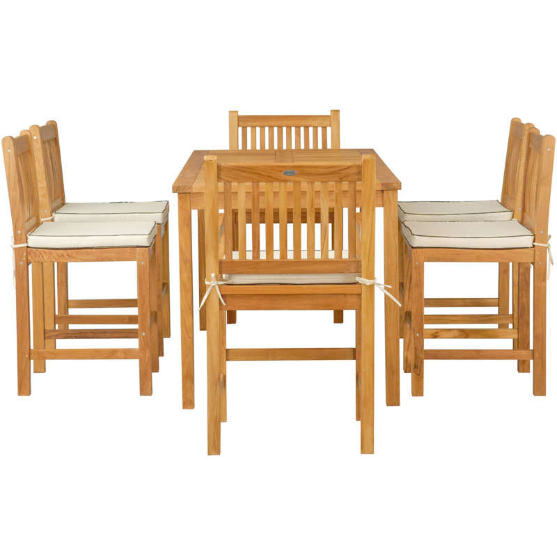 Rectangular 6 - Person 55" Long Teak Bar Height Dining Set with Cushions