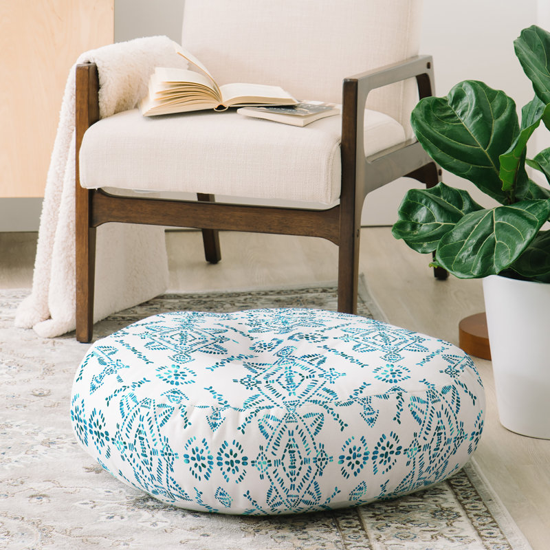  Housse et insert de coussin rond à motif Reeve, Bleu