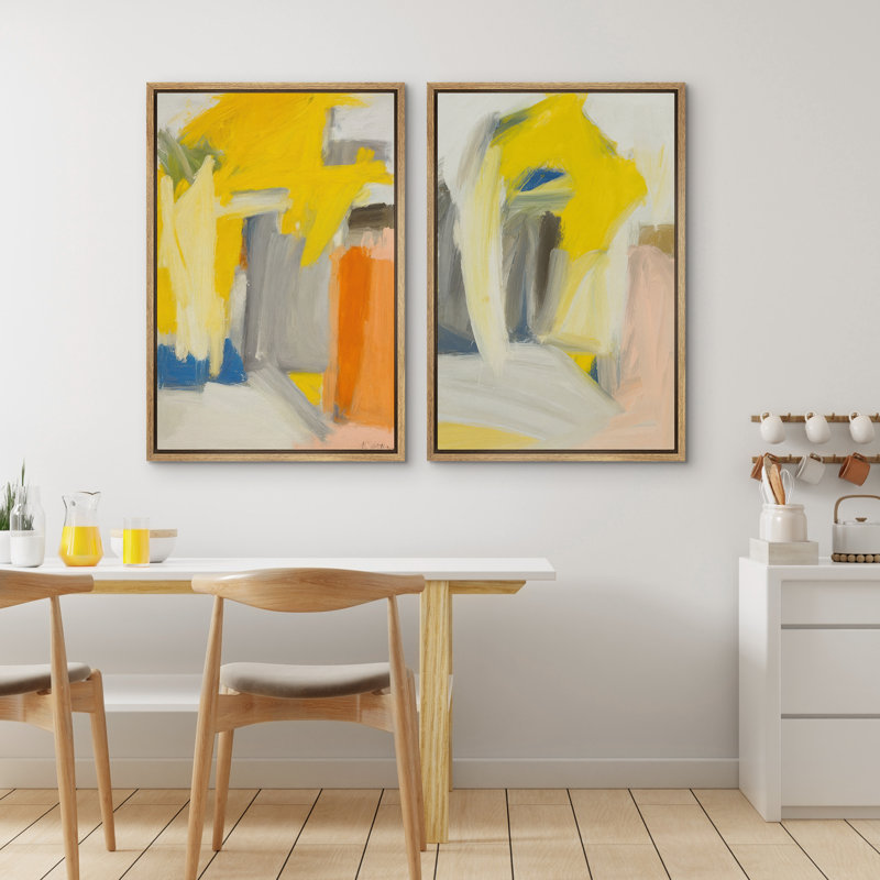 Art mural abstrait, ensemble de 2 reproductions d'art encadrées sur toile, Naturel, H 36 po x l 48 po