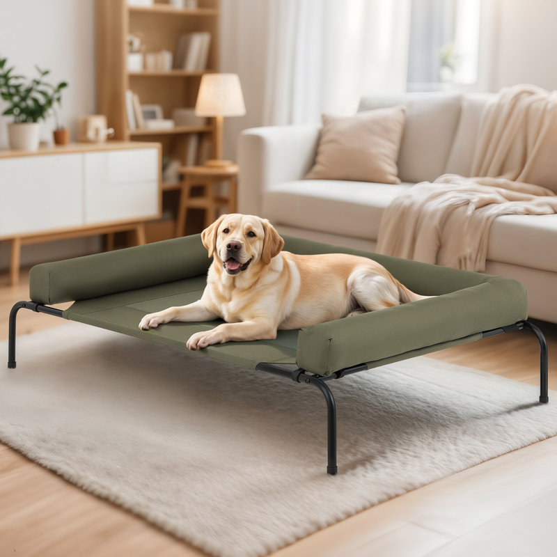 Portable Elevated Pet Bed Dog Cot Bed With Removable Bolster, Extra Small (35.5" W x 25.5" D x 7.5" H), Dark Green