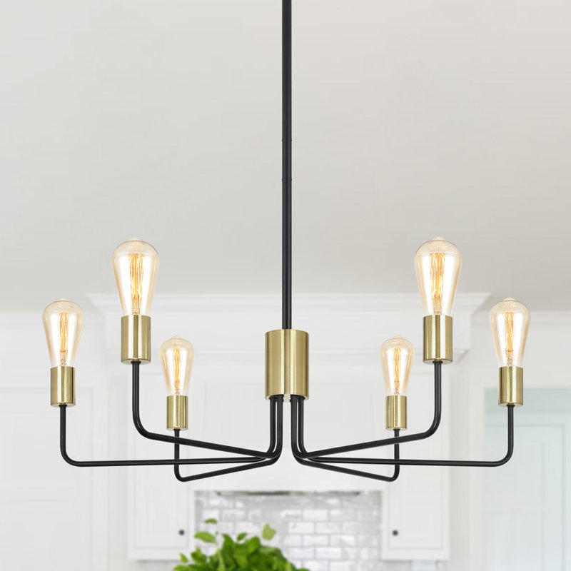 Plafonnier suspendu 6 lumières 29,5 po, Laiton